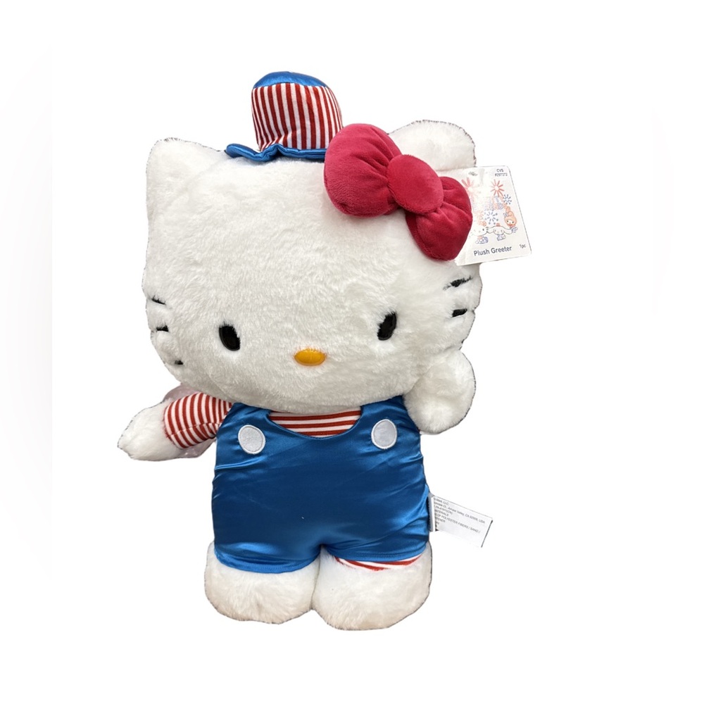 New summer - Hello Kitty-Inspired White & Pink Plush Toy in Blue Outfit